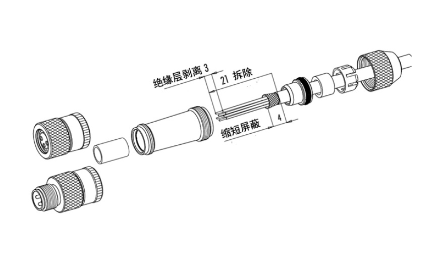 M8现场接线式连接器-金属屏蔽针型插头(图2)
